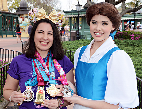 Meeting Belle at rundisney princess half marathon at Disney World