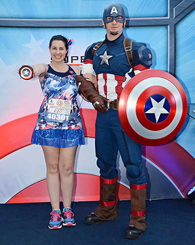 Meeting Captain America at rundisney Avengers 5k at Disneyland