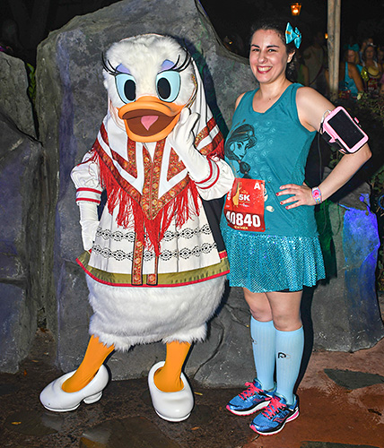 Meeting Daisy Duck at rundisney Princess Half Marathon 5k at Disney World