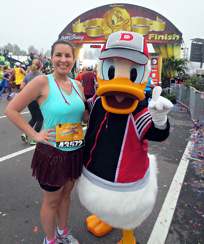 Meeting Donald Duck at rundisney WDW half marathon at Disney World