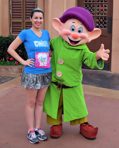 Meeting Dopey at rundisney princess half marathon 5k at Disney World