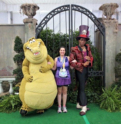 Meeting Dr. Facilier and Louis at rundisney princess half marathon at Disney World
