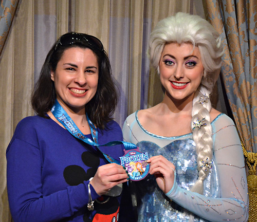 Meeting Elsa with rundisney Frozen 5k medal at Disney World