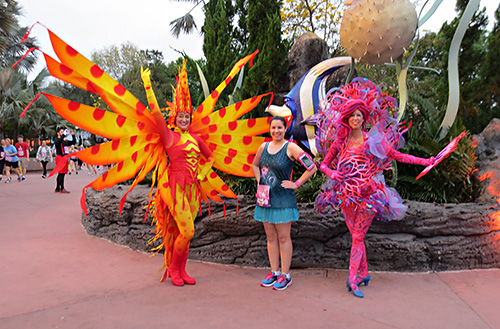 Meeting Coral Girl and Lion Fish from Festival of Fantasy at rundisney princess half marathon 5k at Disney World