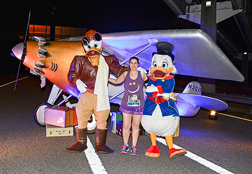 Meeting Launchpad McQuack and Scrooge McDuck at rundisney Walt Disney World 10k at Disney World