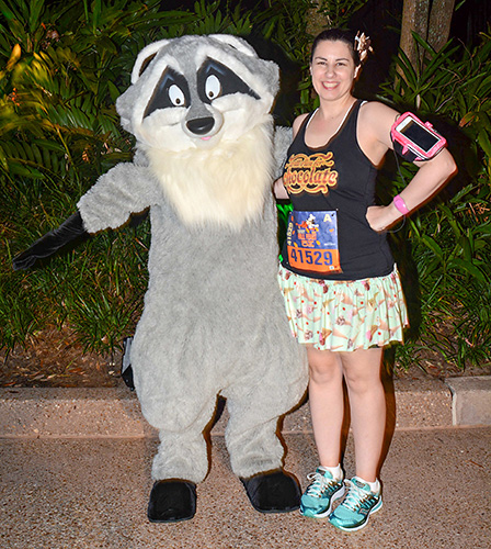 Meeting Meeko at Disney World during rundisney Wine and Dine Half Marathon 5k