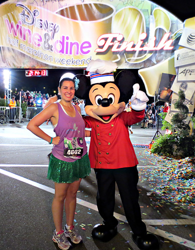 Meeting Mickey Mouse at Disney World during rundisney Wine and Dine Half Marathon