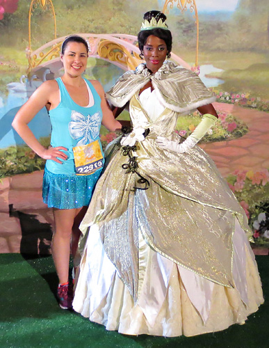 Meeting Tiana at Disney World at rundisney princess 10k