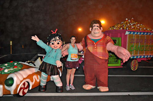 Meeting Wreck-It Ralph and Vanellope von Schweetz at rundisney WDW half marathon at Disney World