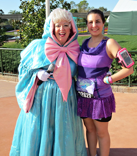 Meeting Fairy Godmother at rundisney princess half marathon at Disney World