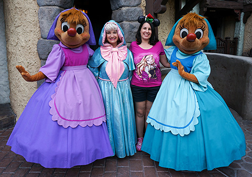 Meeting Suzy and Perla and Fairy Godmother at Disneyland