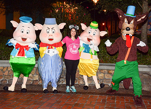 Meeting Fiddler Pig, Fifer Pig, and Practical Pig and Big Bad Wolf at Disney World