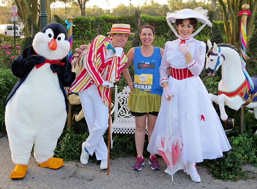 Meeting Mary Poppins and Bert and Penguin at rundisney princess half marathon at Disney World