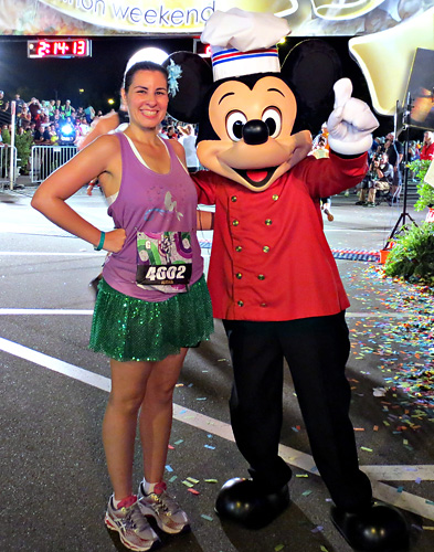 Meeting Mickey Mouse at Disney World during rundisney Wine and Dine Half Marathon