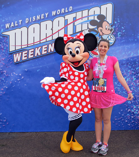 Meeting Minnie Mouse at rundisney 10k at Disney World