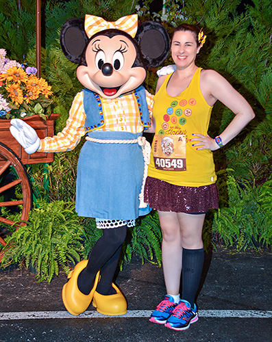 Meeting Minnie Mouse at Disney World at rundisney Wine and Dine Half Marathon 5k