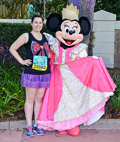 Meeting Minnie Mouse at Disney World during rundisney Princess Half Marathon 10k