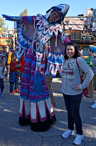 Meeting Jammin' Jungle Parade Stilt Walker at Dinoland Dance Party