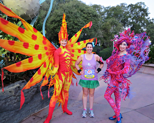 Meeting Coral Girl and Lion Fish from Festival of Fantasy at rundisney princess half marathon 5k at Disney World