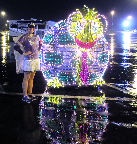 Meeting Main Street Electrical Parade Turtle Float at Disney World during rundisney Wine and Dine Half Marathon