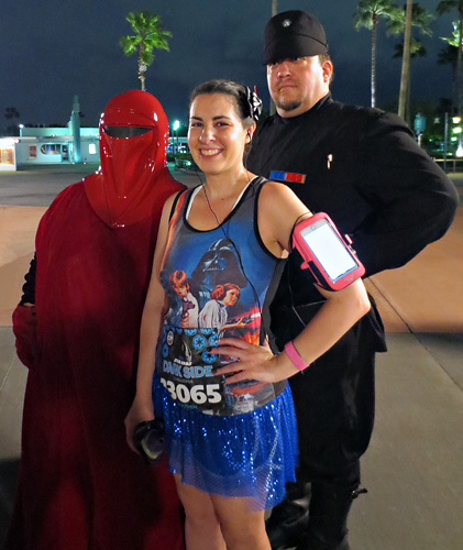 Meeting Star Wars Cosplay Imperial Royal Guard on rundisney Dark Side Half Marathon at Disney World