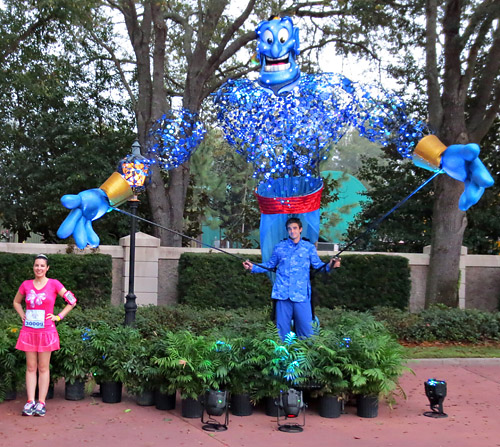 Meeting Genie World of Color puppet at rundisney princess 10k at Disney World