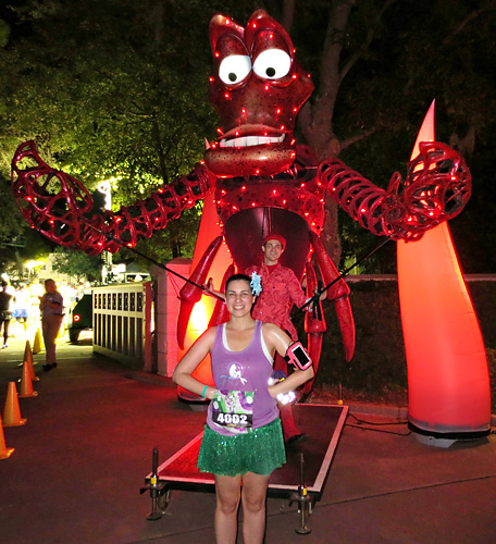 Meeting Sebastian World of Color Puppet at Disney World during rundisney Wine and Dine Half Marathon