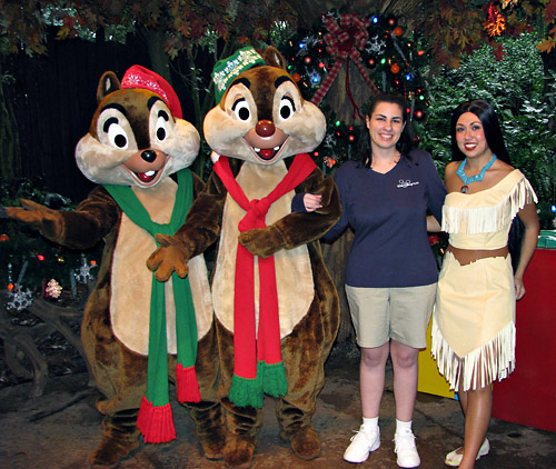 Meeting Pocahontas, Chip and Dale at Disney World