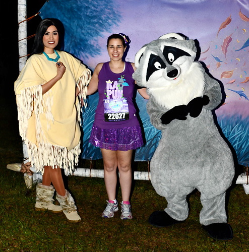 Meeting Pocahontas and Meeko at Disney World during rundisney princess 10k