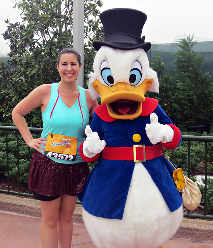Meeting Scrooge McDuck at rundisney WDW half marathon at Disney World