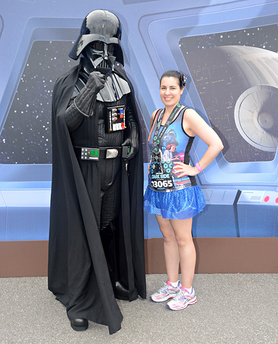 Meeting Darth Vader after the rundisney Dark Side 10k at Disney World