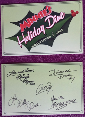 Minnie's Holiday Dine Autograph Card at Disney World