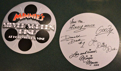 Minnie's Silver Screen Dine Autograph Card at Disney World