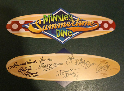 Minnie's Summertime Dine Autograph Card at Disney World